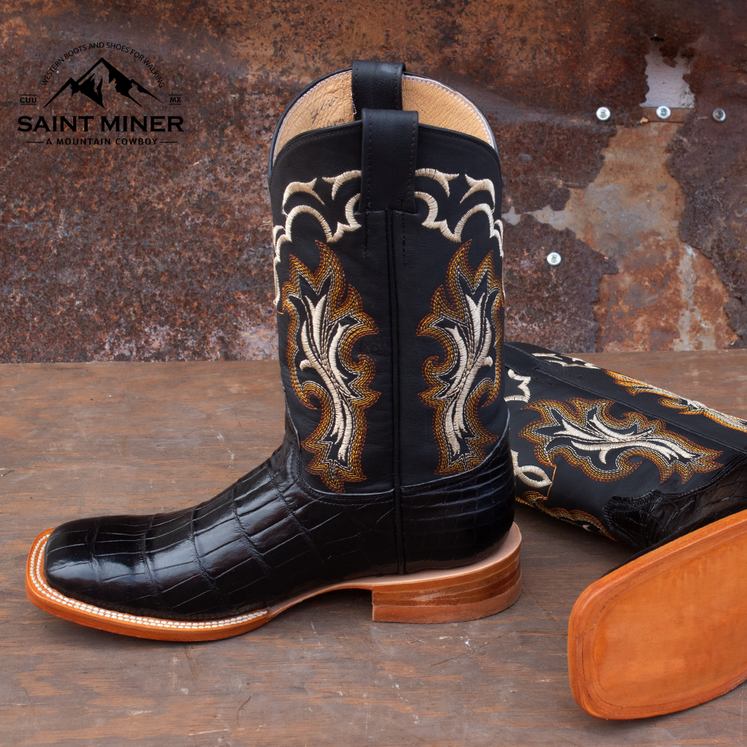 Botas lagarto americano negro con cinto DE REGALO