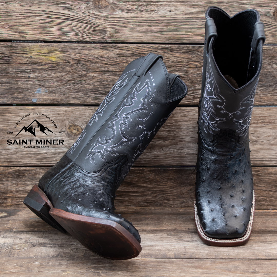 Botas de avestruz color negro suela cafe CINTO DE REGALO!