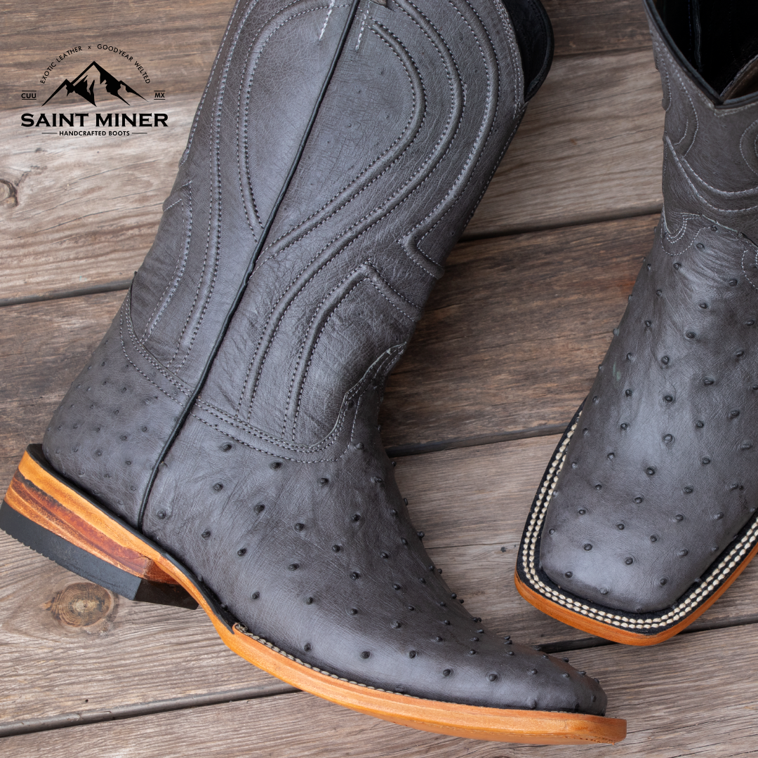 Botas de avestruz color gris estilo premium con cinto de REGALO! - Image 2