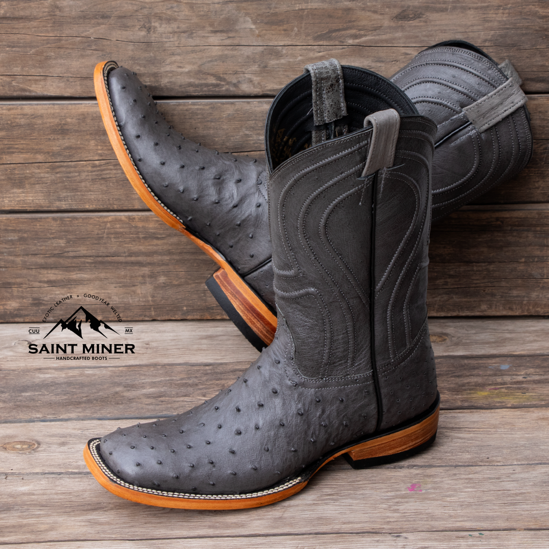 Botas de avestruz color gris estilo premium con cinto de REGALO! - Image 3