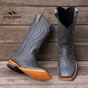Botas de avestruz color gris estilo premium con cinto de REGALO!